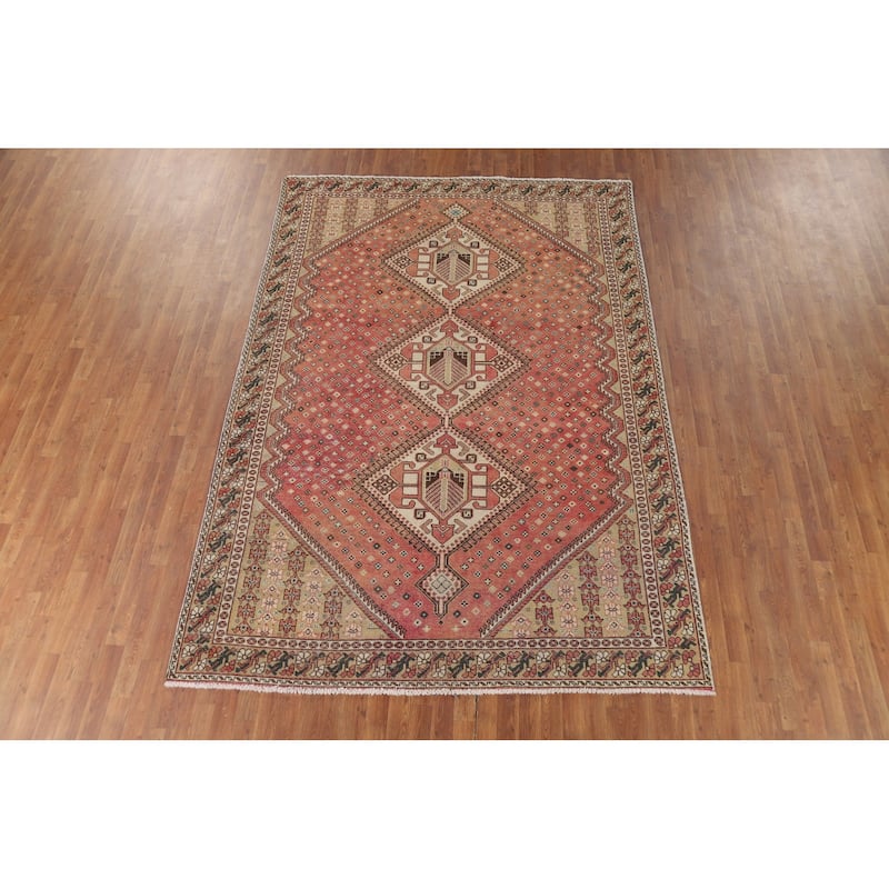 Pink Bakhtiari Vintage Persian Area Rug Hand-Knotted Wool Carpet - 7'2" x 9'11"