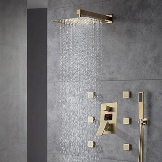 brushed gold wall mounted 12 inch rain head 3 way digital display anti ...