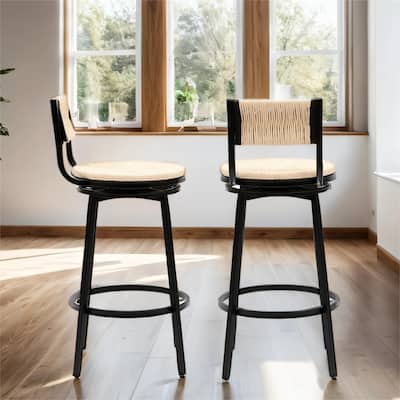 Hand Woven Paper Rope Swivel Bar Stools with Metal Frame, Set of 2