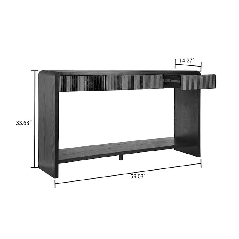 Modern Wooden Living Room Console Table Entryway Table with 3 Drawers and a Bottom Shelf