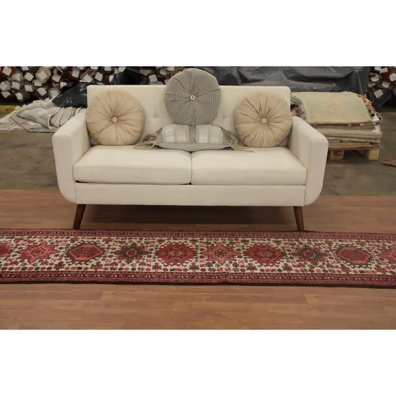 Hand Knotted Oriental 100% Wool Carpet Traditional Tribal Beige & Ivories Gharajeh Runner Rug - 11' 4'' X 2' 2''