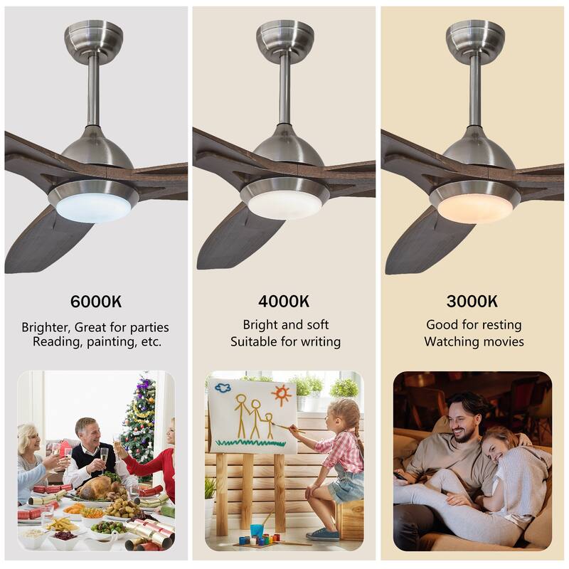 52" Ceiling Fan with Lights Quiet DC Motor Ceiling Fans 6 Speed Levels,Reversible Ceiling Fan, for Patio Living Room, Bedroom