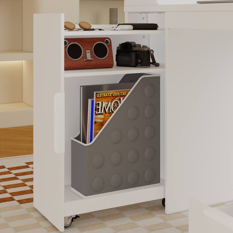 Modern Computer Desk with Storage Cabinet and Locking Rolling Shelf Writing Table