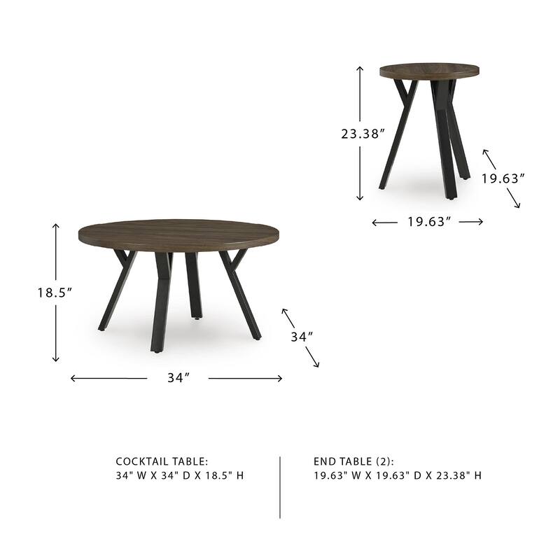 Signature Design by Ashley Elbrynn Brown/Black Table (Set of 3) - 34"W x 34"D x 18"H