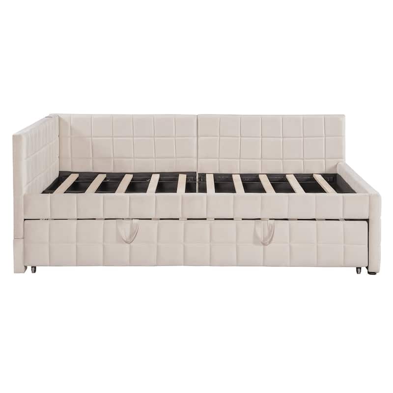 Full Size Upholstered L-Shaped Upholstered Daybed with Trundle