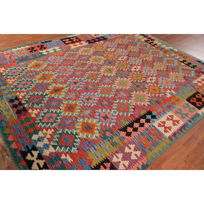South Western Style Kilim Oriental Rug Flatweave Wool Carpet - 7'11"x 9'10"