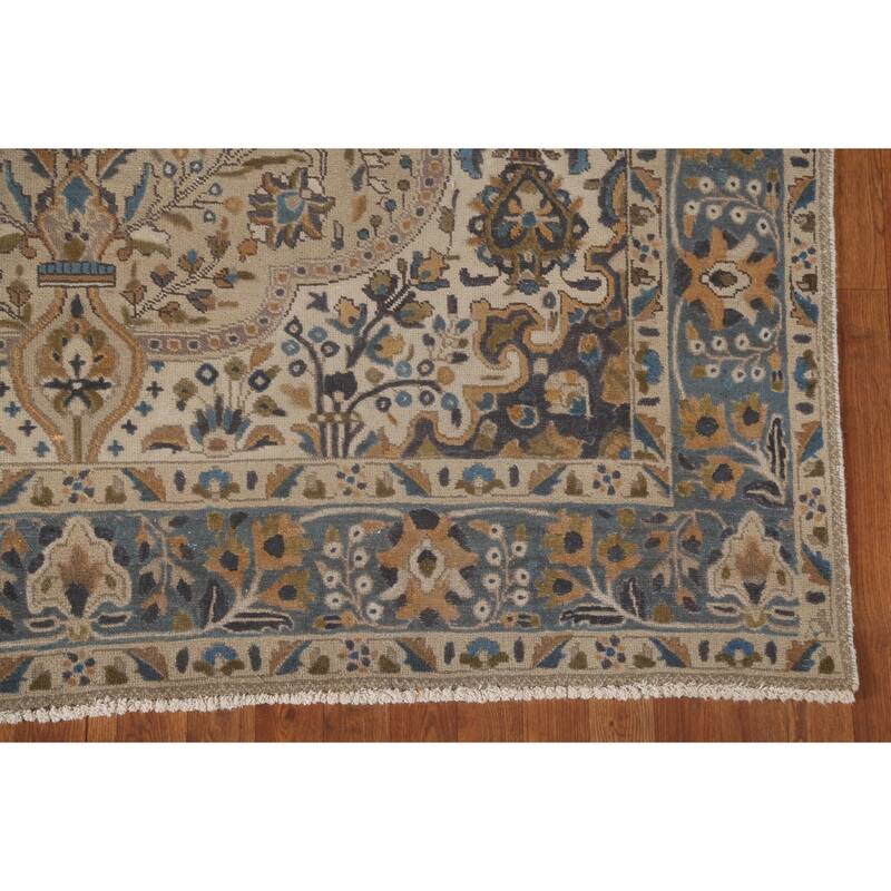 Tabriz Persian Vintage Rug Handmade Traditional Beige Wool Carpet - 6'10"x 9'10"