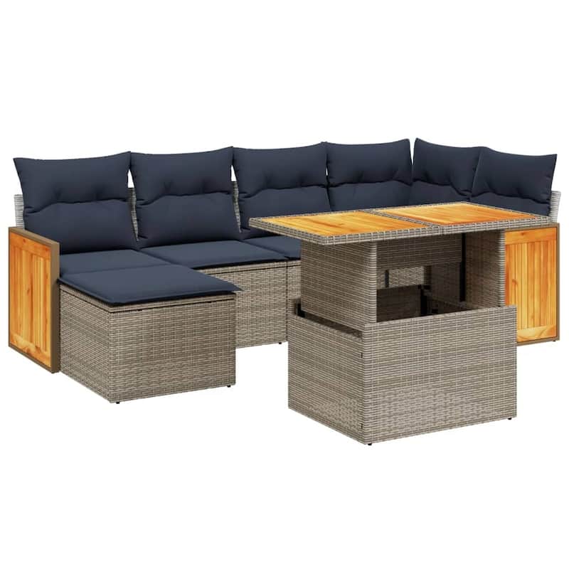 vidaXL Patio Sofa Set with Cushions Outdoor Furniture 7 Piece Poly Rattan