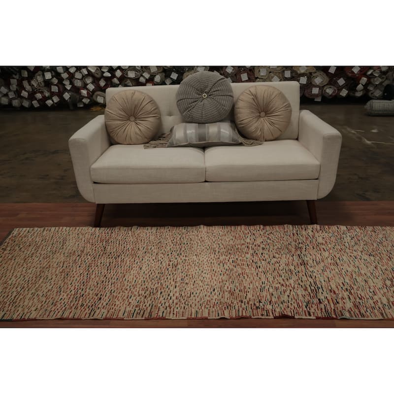Hand Knotted Oriental 100% Wool Carpet Modern Contemporary Beige & Ivories Gabbeh Runner Rug - 9' 0'' X 2' 11''
