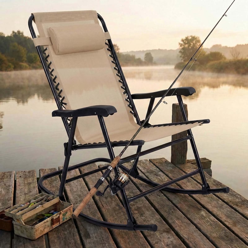 Patio Set of 2 Folding Leisure Rocking Chair Set, Durable Weather-Resistant Construction