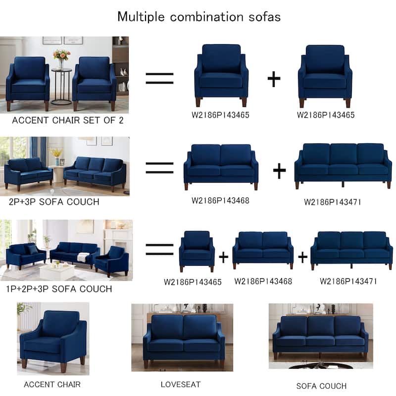 Modern 74" Velvet 3-seater Upholstered Sofa with Scooped Armrest and Removable Cushions for Living Room