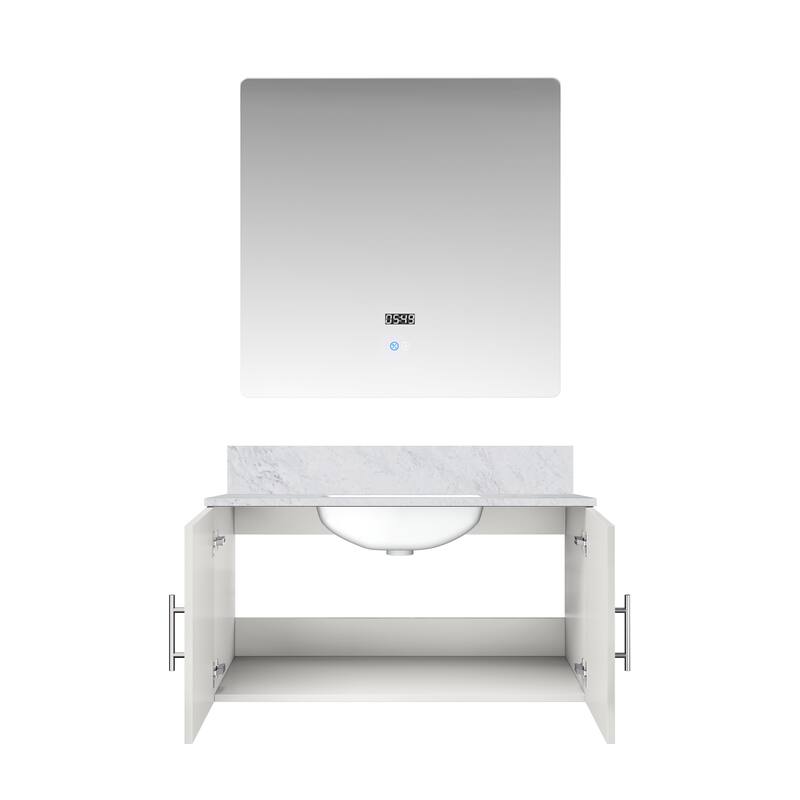 Geneva Bath Vanity with Carrara Marble Top, Sink & Mirror