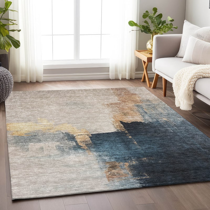 Machine Washable Indoor/ Outdoor Abstract Chantille Rug - Taupe - 5' x 7'6"