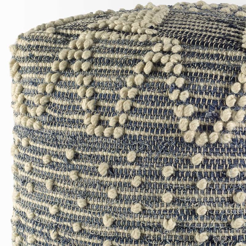 Blue Geometric Pouf Ottoman for Living Room or Bedroom