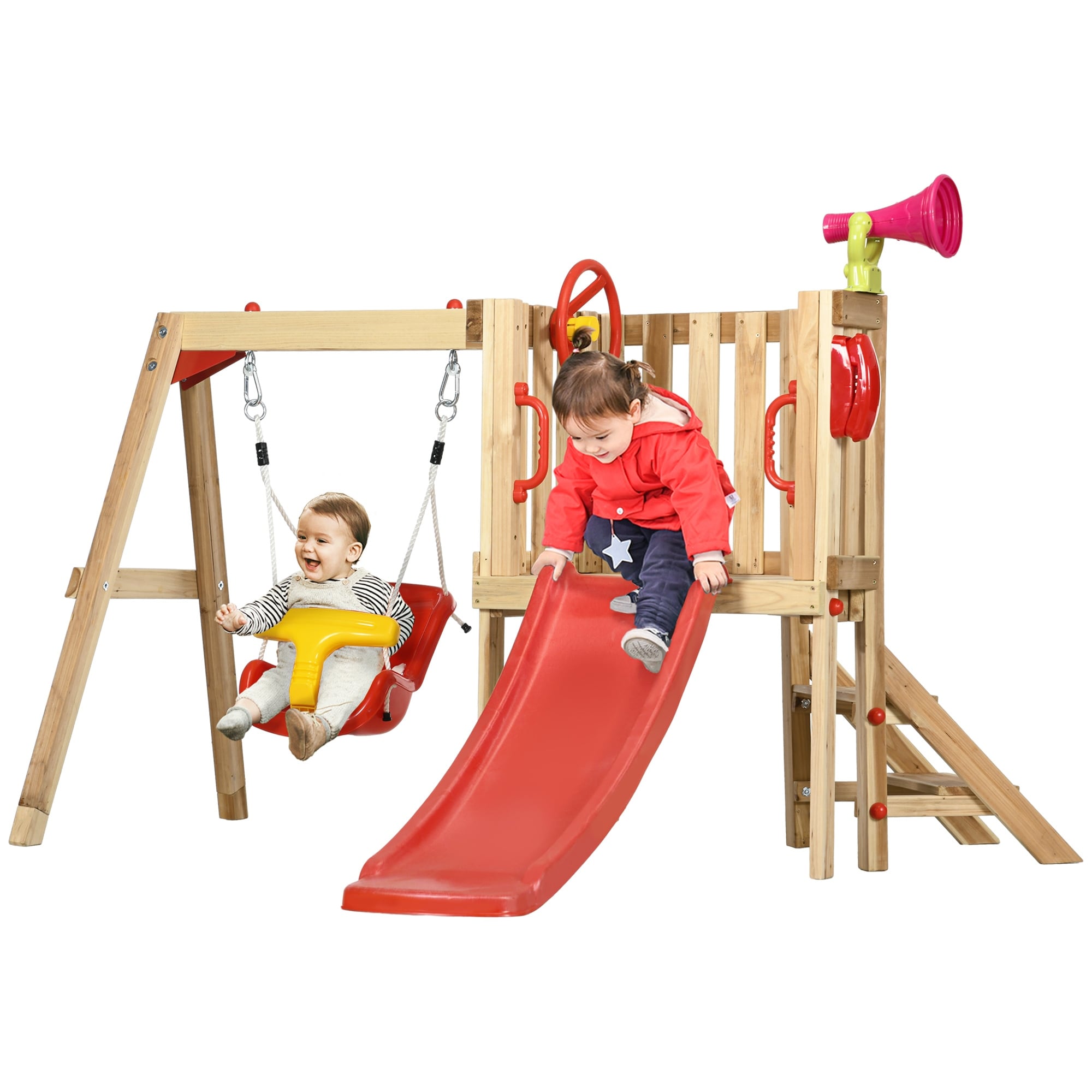 Outsunny 4 in 1 Wooden Swing Set Outdoor Playset with Baby Swing Seat Red On Sale Bed Bath Beyond 41515791