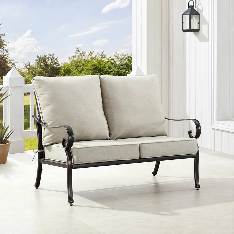 Black Aluminum Deep Seating Deep Seating Loveseat with Cushions - Light Grey