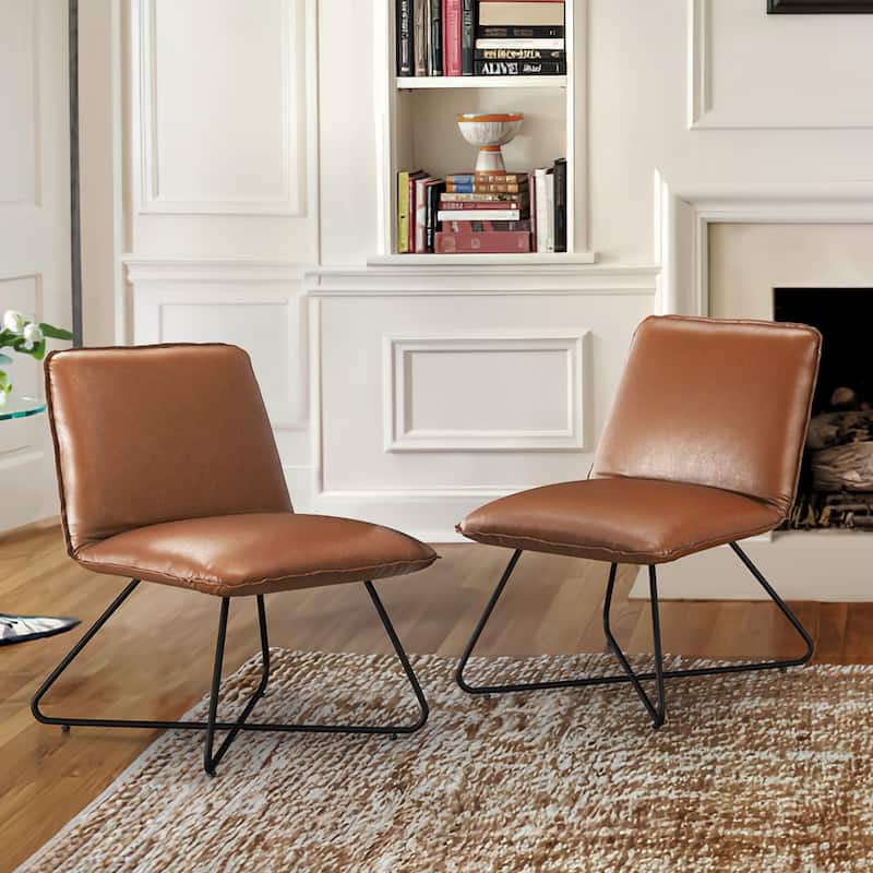 Mid Century Faux Leather Accent Chair With Adjustable Backrest Set of 2 - 31.5'' H X 22.2'' W X 23.6'' D