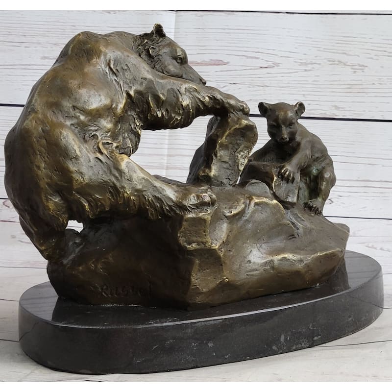 Bear Cubs Playing - Bronze Metal Sculpture Statue Wildlife Lodge Cabin Decor Signed Art