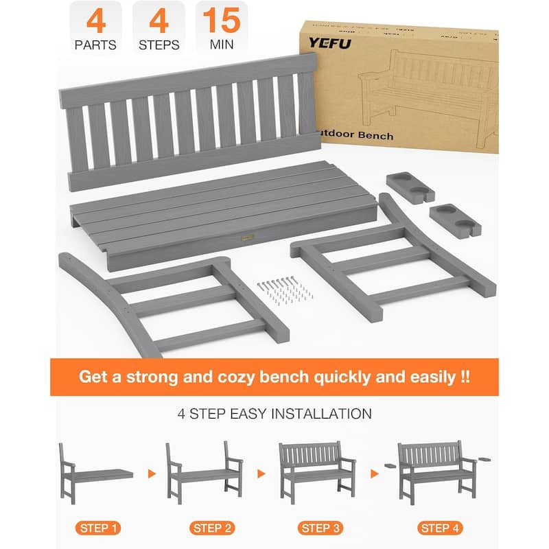 WINSOON All-Weather HIPS Outdoor Garden Bench, 56" Adirondack Outdoor Patio Bench