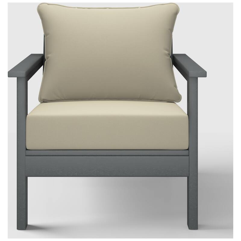 Birchwood All Weather HDPE Outdoor Patio Deep Seating Gray Club Chair With Cushions (1-Piece)