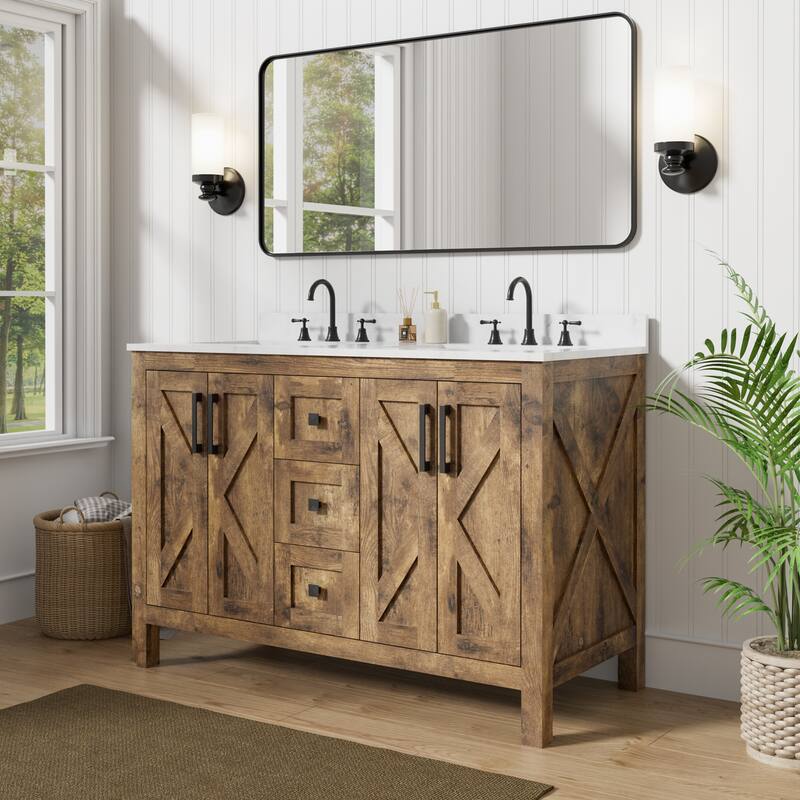 Bathroom Vanity Set with Engineered Stone Quartz top and Sink Pre-installed Large Storage Space