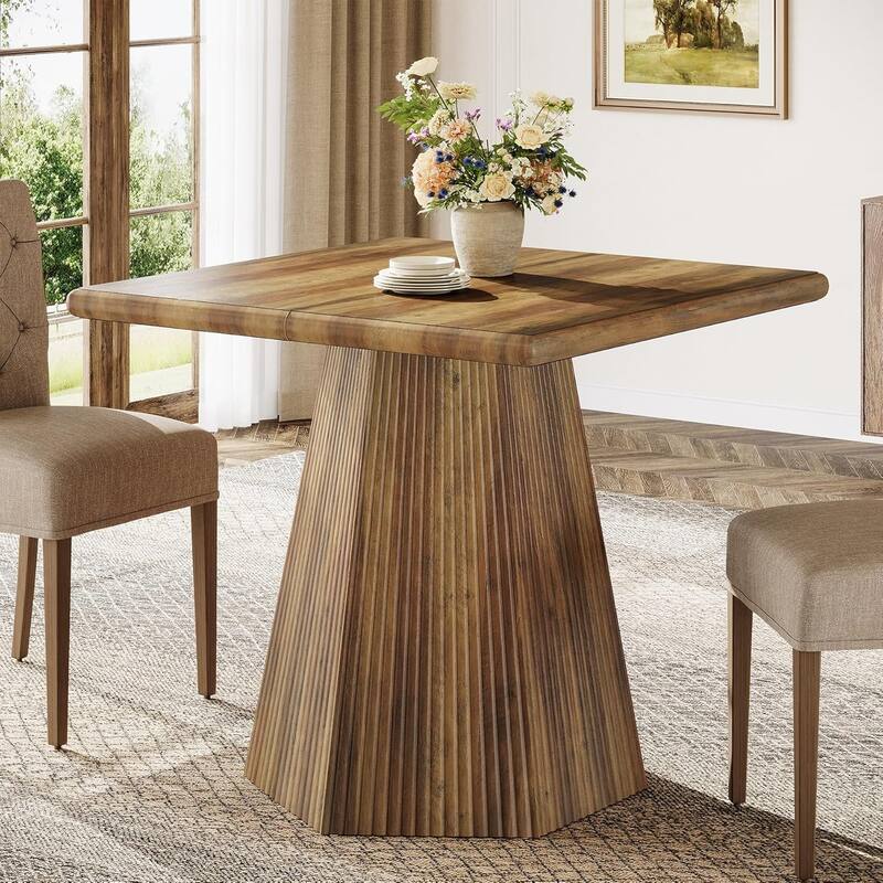 31.5 Square Dining Table Kitchen Table with Fluted Pedestal Base