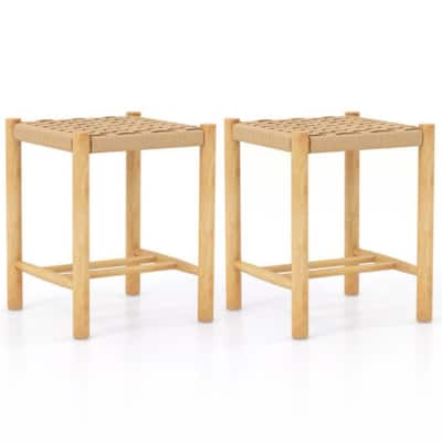 Dining Stool Set of 2 with Rubber Wood Frame - 14" x 14" x 18" (L x W x H)