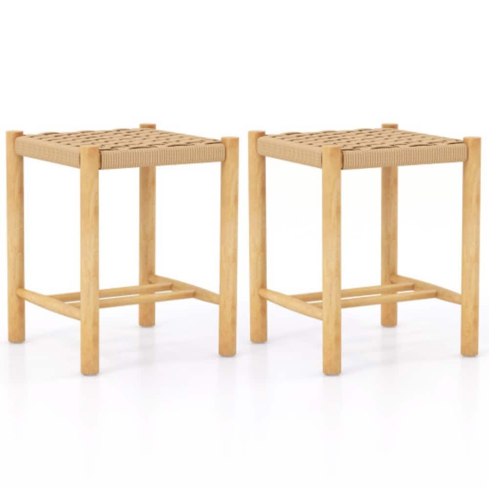 Dining Stool Set of 2 with Rubber Wood Frame - 14" x 14" x 18" (L x W x H)