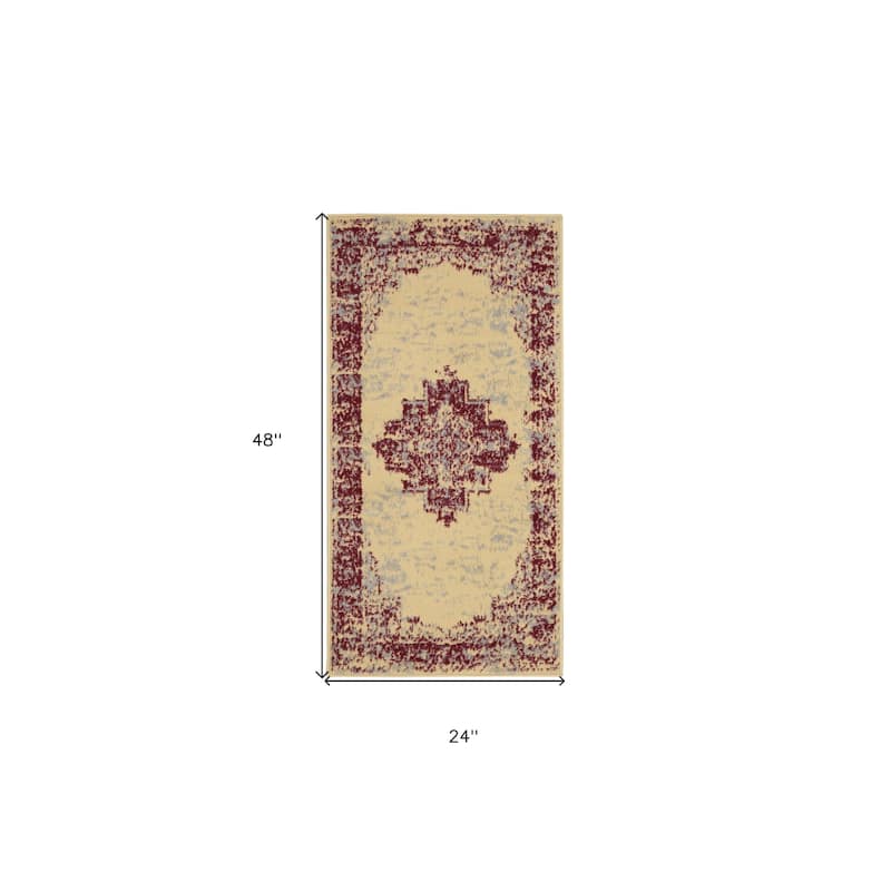 Likaz Power Loomed Distressed Non Skid Stain Resistant Low Pile Area Rug By HomeRoots - 48' X '24' X '0.25