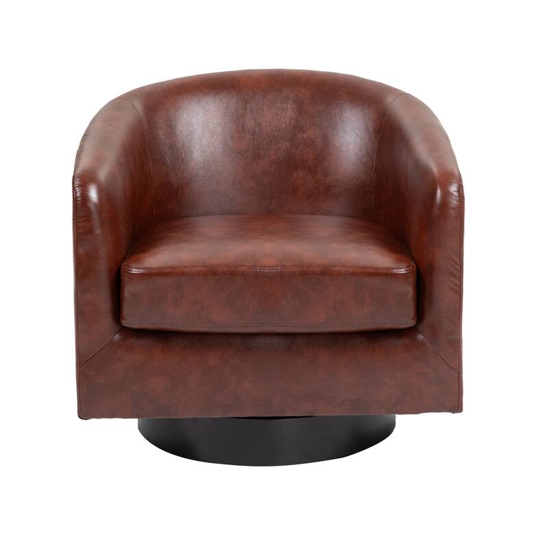 2 Set Modern Vegan Faux Leather Swivel Barrel Accent Chair