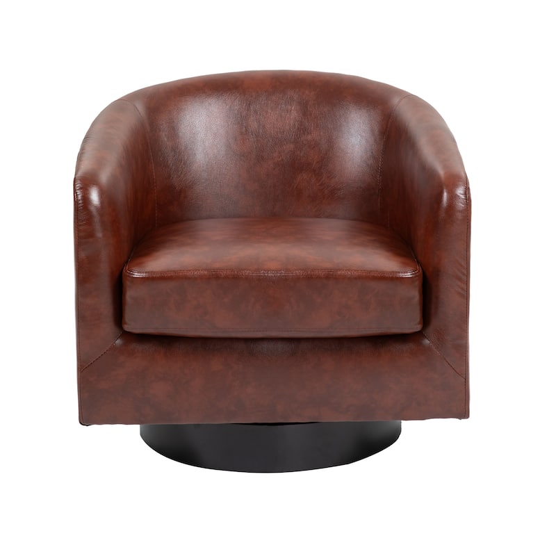 Modern 360° Swivel Barrel Accent Chairs by DREAMSIDEA - 1 SET - RED BROWN LEATHER