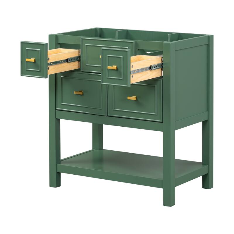 Elegant Bathroom Vanity with Large Storage, Solid MDF Frame, and Painted Finish - White and Gold - 29.56in L