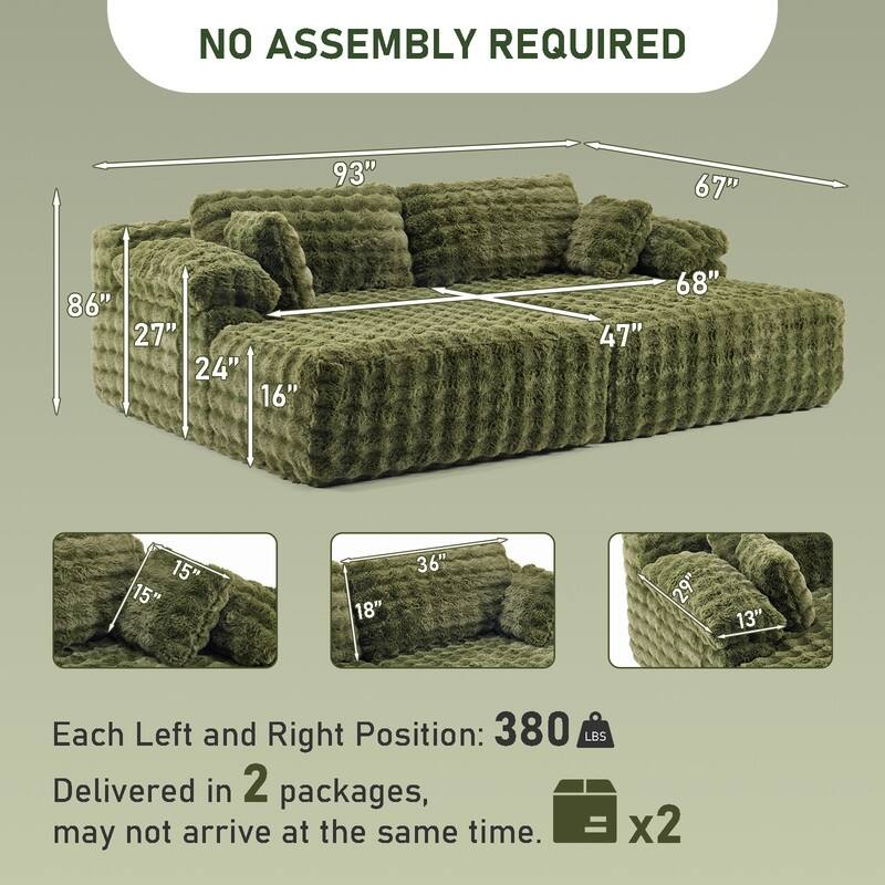 93" Velvet King Size Chaise Lounge Sofa Bed Sleeper Sofa with Dual Mattress