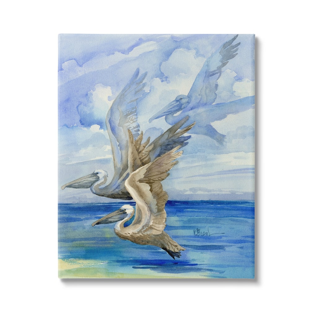 Stupell Pelicans Trio Over Ocean Shore Stretched Canvas Wall Art, Design by Paul Brent