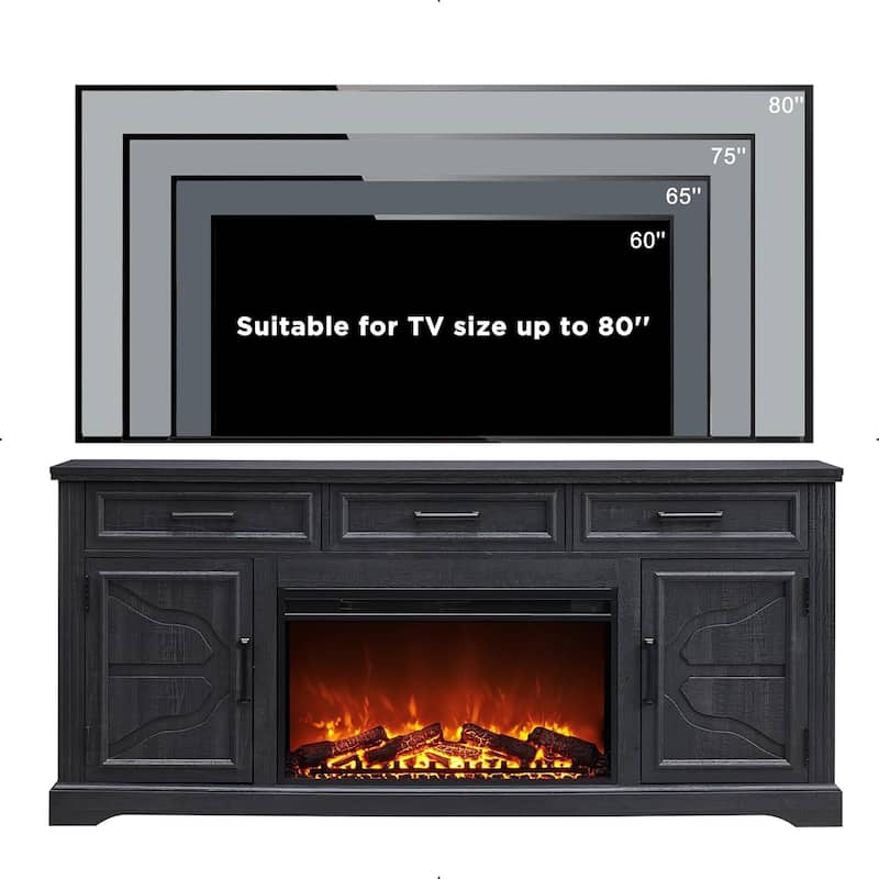 Farmhouse Fireplace TV Stand for Up to 80" TV, Entertainment Center