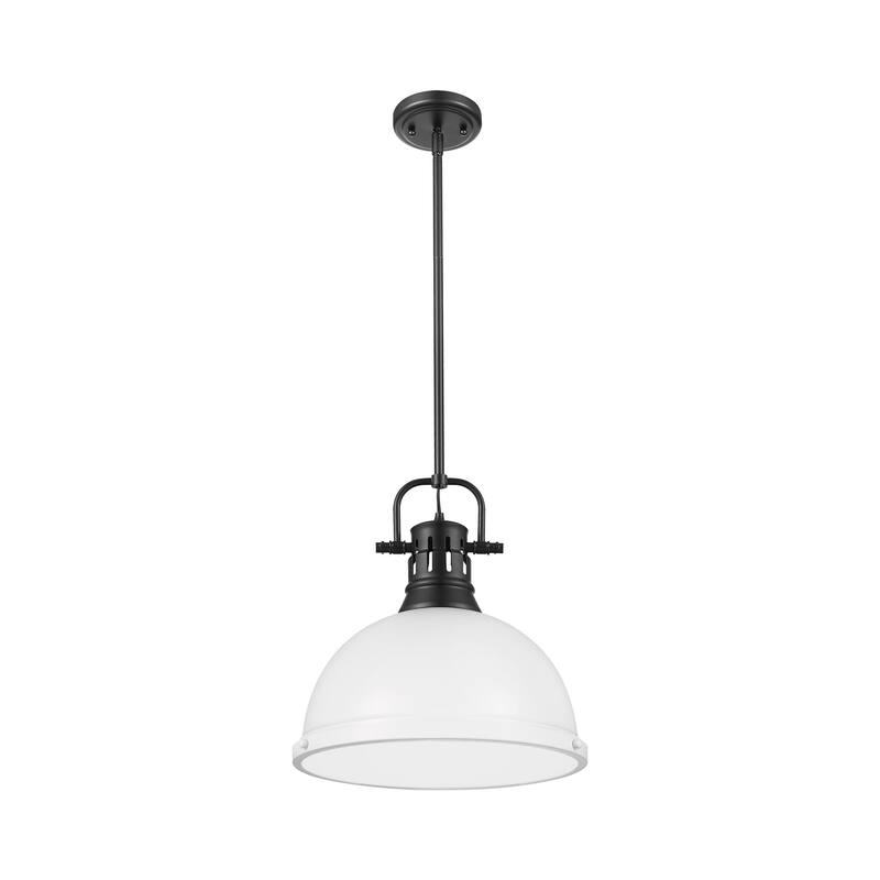 Yep by Golden Lighting Duncan 1-light 14in Rod Hung Pendant in Matte Black and Matte White shade