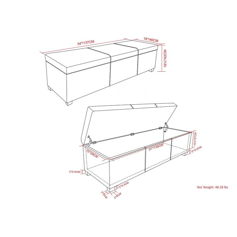 Lincoln Extra Large Storage Ottoman Bench