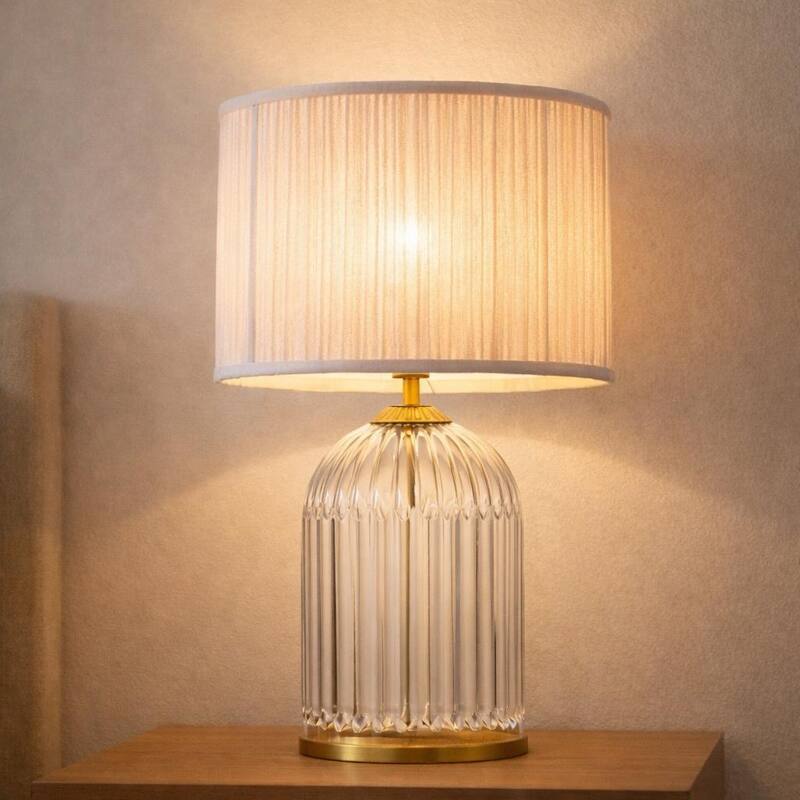 Coachella Ribbed Glass Table Lamp with Pleated Fabric Shade