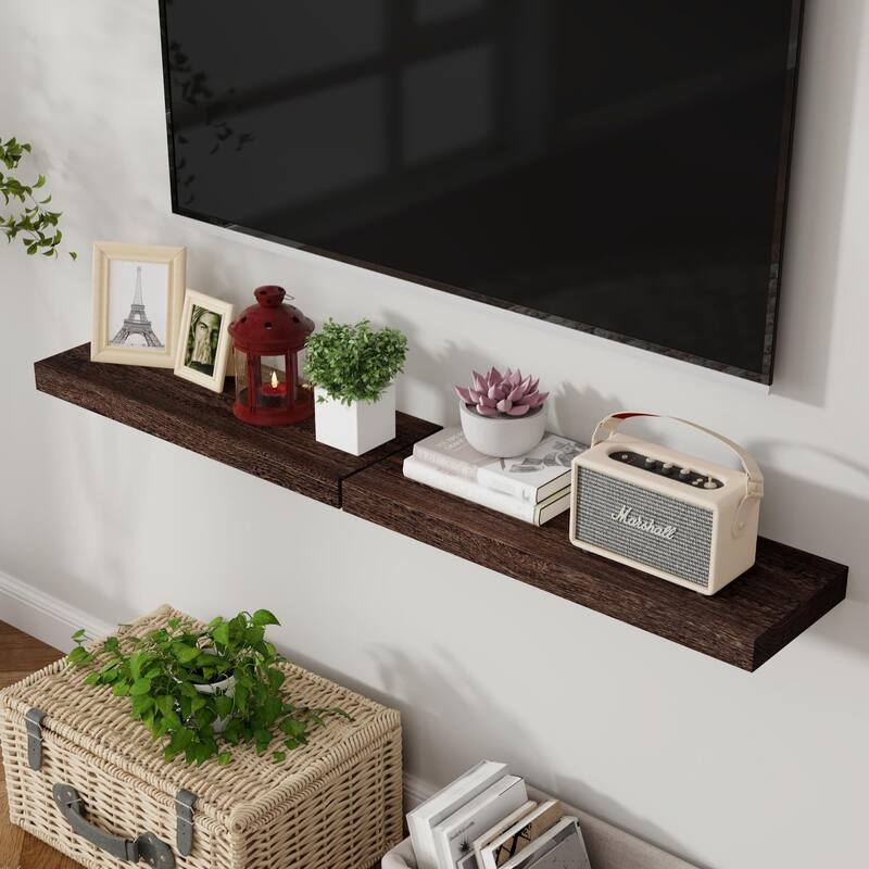 Floating Shelves, 8 Inch Deep Modern Solid Wood Wall Shelves