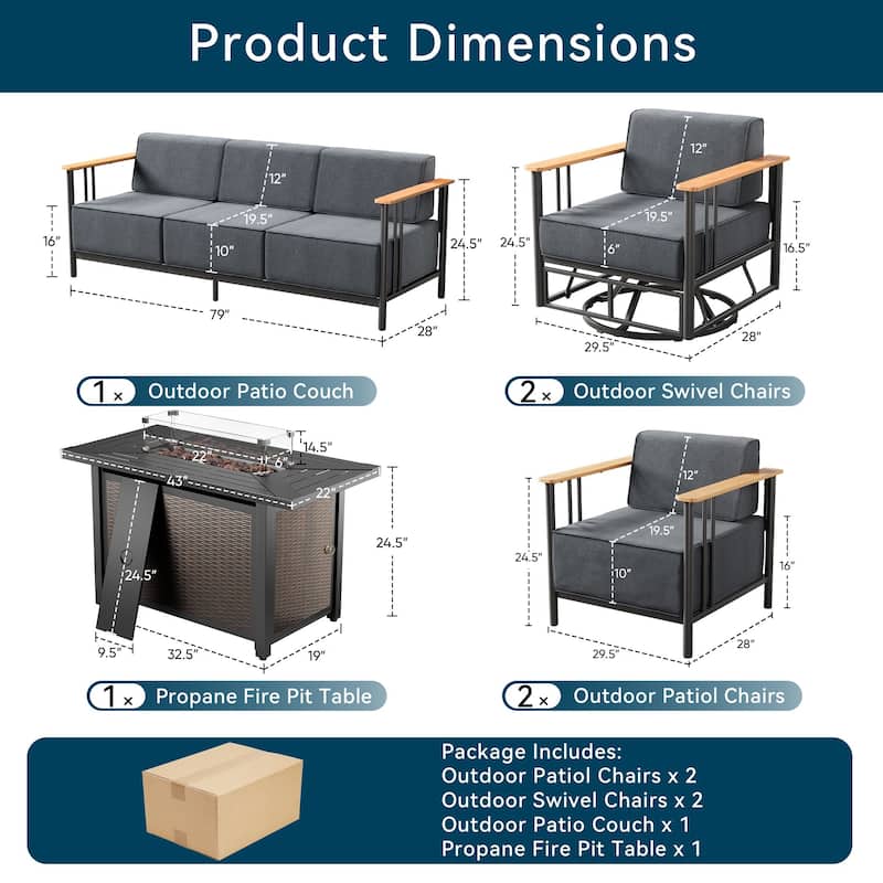 Pocassy 6PCS Sofa Chair with Fire Table