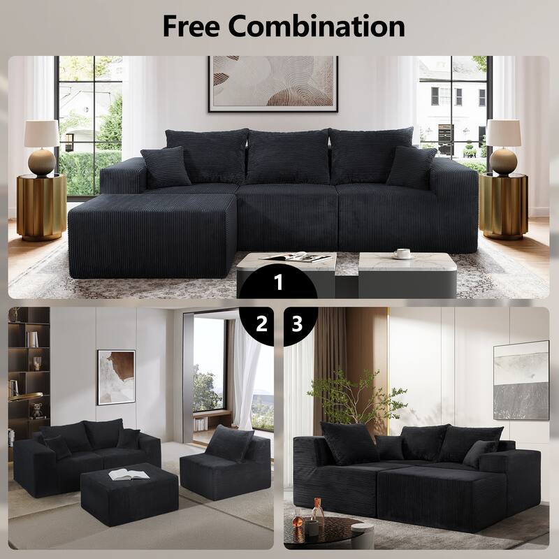 4-Piece L-Shaped Sectional Sofa, Recliner Sofa with Spacious Chaise Lounge Sofa, Sleeper Sofa with Movable Ottoman - Black