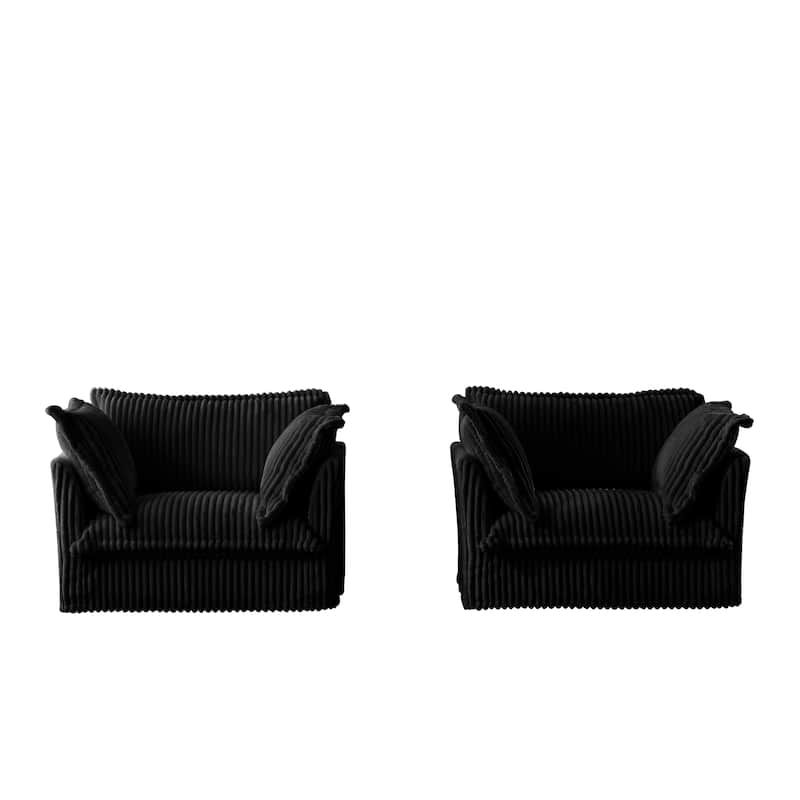 Leisure Armchair with Removable Covers, Accent Chair with Deep Seat, Lounge Chair with High Back Pillows, Set of 2