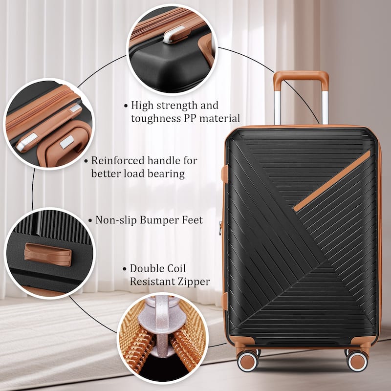 14/20/24/28 4-Piece Modern Luggage Sets, Expandable Luggage with Swivel Wheels and TSA Lock, for Boarding Travel, Black
