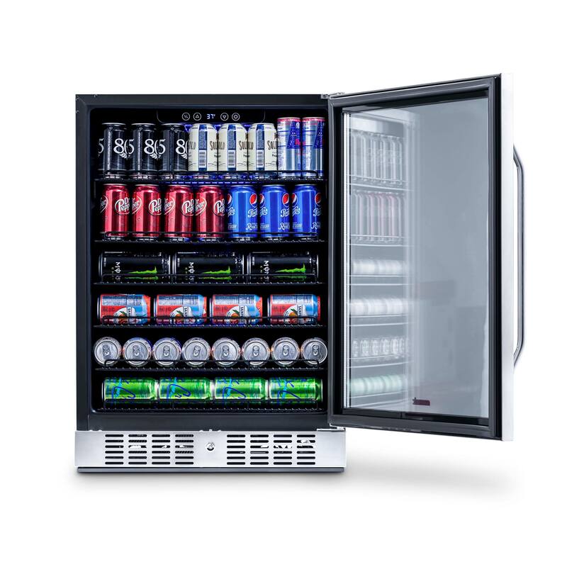 Newair 24" Built-in 177 Can Beverage Fridge in Stainless Steel with Precision Temperature Controls, Adjustable Shelves,