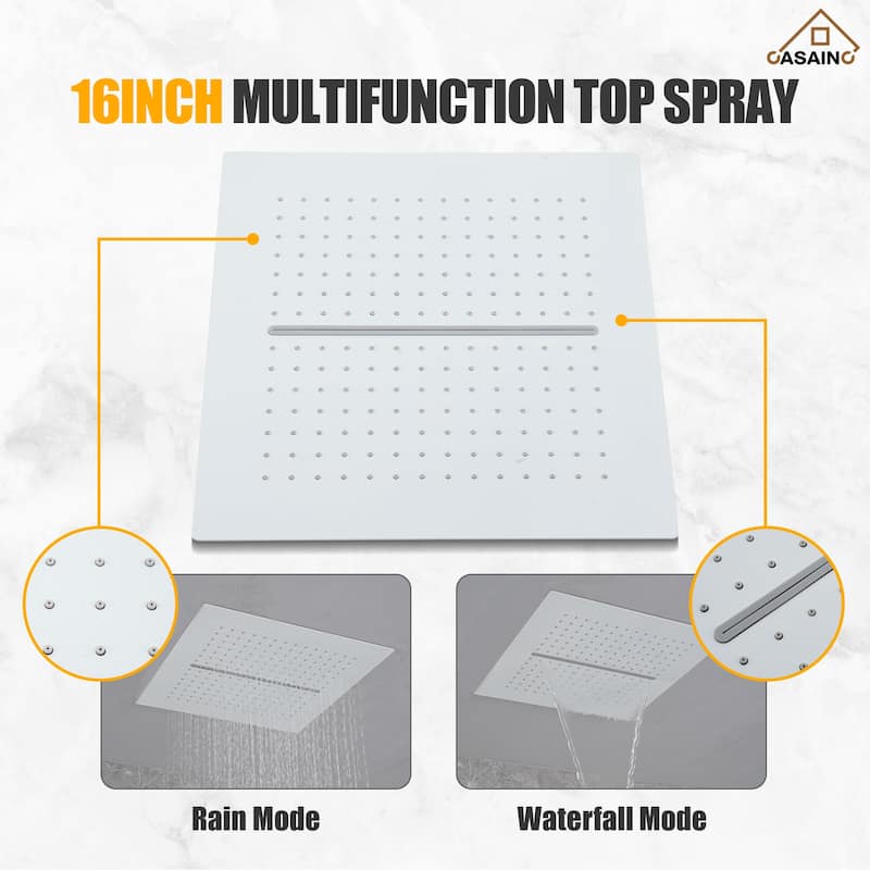 Luxury Thermostatic Shower System 5-Spray Patterns 16" Ceiling Mount Fixed and Handheld Shower Head - 15.7" x 15.7"