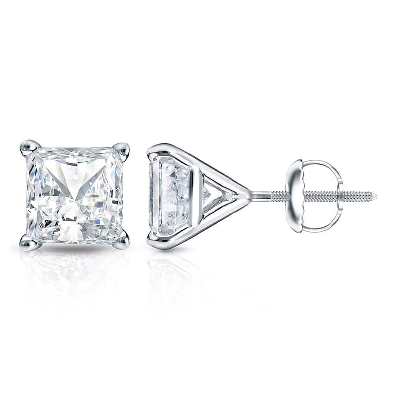 Auriya 3/4ctw Princess-cut Diamond Stud Earrings 14k Gold Martini-set - White