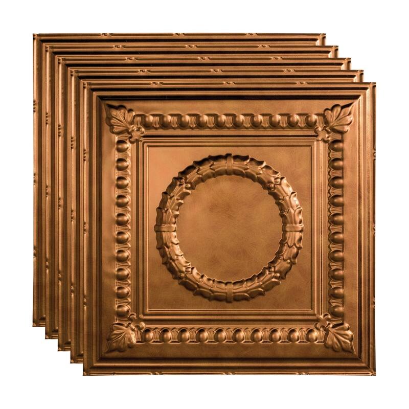 FASÄDE Rosette Decorative Vinyl 2ft x 2ft Lay in Ceiling Panel in Antique Bronze (5 Pack) - 5 Pack - Antique Bronze