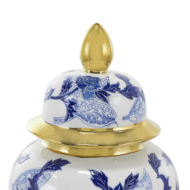 Ceramic Floral Living Room Decorative Jars with Cream and Gold Accents - Blue - Roche River Decor