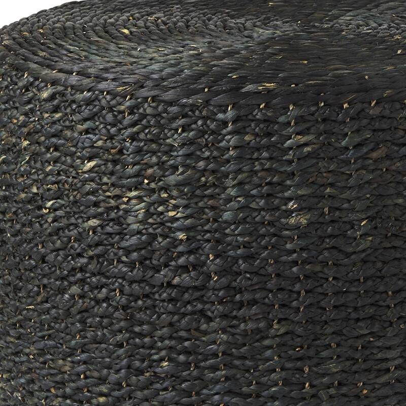 HomeRoots 30" Black Water Hyacinth Round Pouf Ottoman