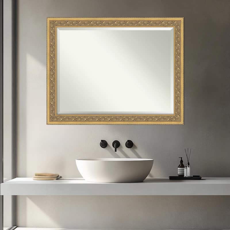 Carter Dark Gold Beveled Wood Framed Bathroom Vanity Wall Mirror - Carter Dark Gold